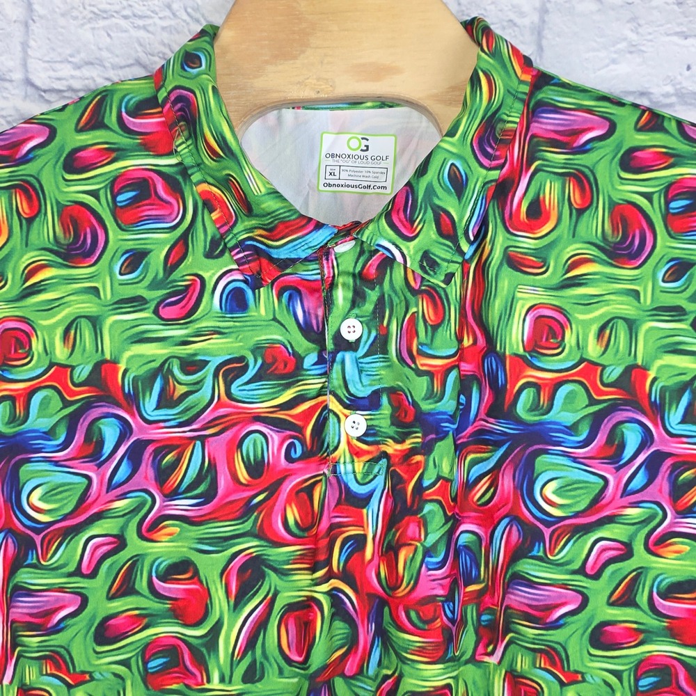 Obnoxious Golf Mens Polo Shirt Multi Color Psychedelic Swirl Loud Golf Size XL